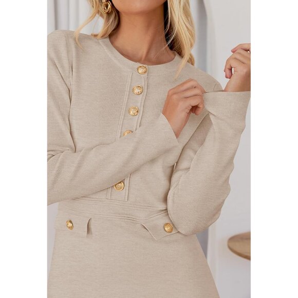 Fall 2025 Long Sleeve Bodycon Oatmeal Sweater Dress for Women Winter Formal Mini - Picture 5 of 6